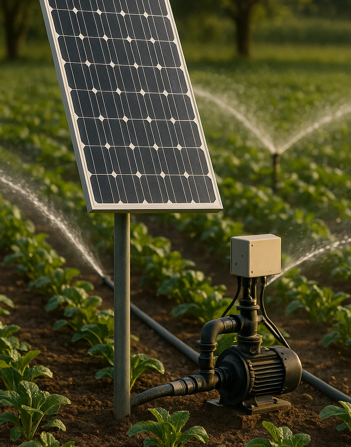 Solar-powered irrigation kit in the field